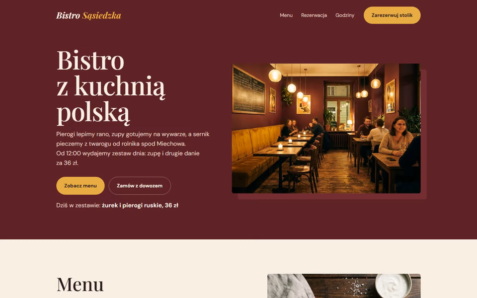 Strona bistro z kuchnią polską Bistro Sąsiedzka na komputerze i na telefonie