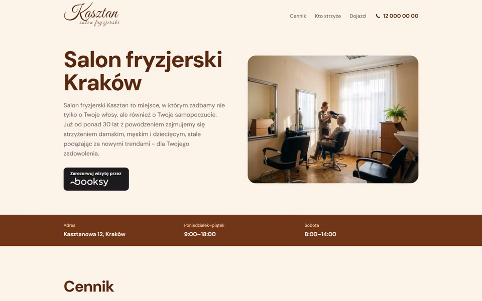 Strona salonu fryzjerskiego Kasztan na komputerze i na telefonie
